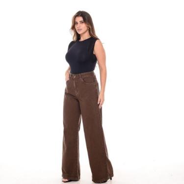 Imagem de Calça Wide Leg Básica Mom Feminina Bag Pant Perna Larga - Black Jeans,
