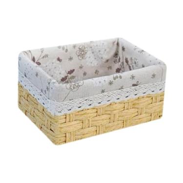 Imagem de WeiLaiKeQi Cesta retangular organizadora de cesta trançada para decoração de casa, acessórios de armazenamento, para chocolate, aperitivos, doces e café da manhã, M