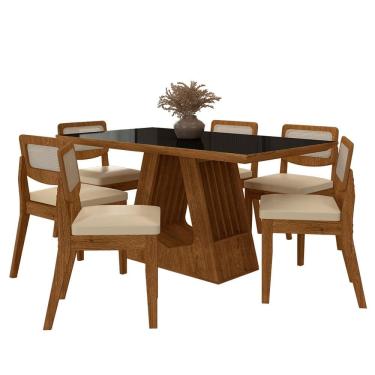 Imagem de Mesa Santiago Com 6 Cadeiras Sextavada Frei/preto/corino Bege - M.a