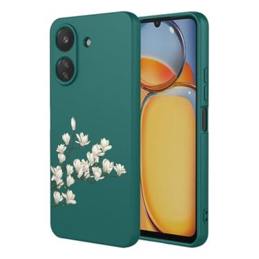Imagem de WLNYQF Capa para Xiaomi Redmi Note 13C/Poco C65 4G - Capa protetora de gel macio TPU com estampa de magnólia de silicone líquido com proteção para câmera, capa à prova de choque e forro de microfibra