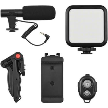 Imagem de Kit de Vlogg Filmagem Microfone Tripé Luz Live Profissional