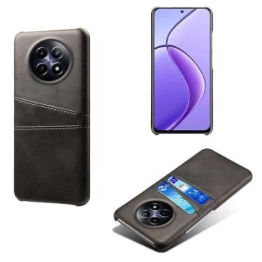 Imagem de Capas Compatível com OPPO Realme 12 5G,tampa protetora de couro falso,design de saco de cartão com 2 fendas de cartão atrás,proteção anti-impressão digital e anti-gota-Black