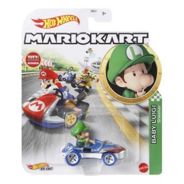 Imagem de Carrinho Mario Kart Bross Hot Wheels Mattel Gbg25 Original, Baby luigi