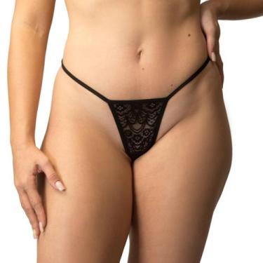 Imagem de Calcinha Fio Dental Preta com renda Desaforado - Yaffa Lingerie