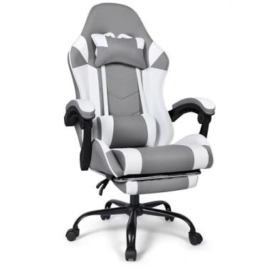 Imagem de FAB&DELUXE Cadeira de jogos, cadeira ergonômica de escritório para computador com apoio para os pés e suporte lombar, cadeira de mesa ajustável em altura com assento giratório de 360° e encosto de