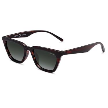 Imagem de SOJOS Óculos de sol polarizados quadrados estreitos cateye para mulheres óculos de direção retrô moderno SJ2169, Armação de tartaruga laranja/lente verde, M