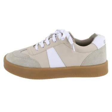 Imagem de Tenis Casual Feminino Recortes Inspiração Blogueira Detalhe Camurça Cadarço Solado Borracha Tamanho:34;Cor:Palha;Gênero:Feminino;Departamento BS:Esporte