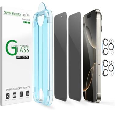 Imagem de amFilm Alinhamento automático OneTouch para iPhone 16 Pro [6,3''] protetor de tela de privacidade, vidro temperado, instalação em 30 segundos, sem bolhas, compatível com capas, antiarranhões [2