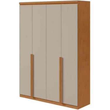 Imagem de Guarda-Roupa Solteiro Lopas Pampulha 4 Portas 2 Gavetas, AMENDOA CLEAN