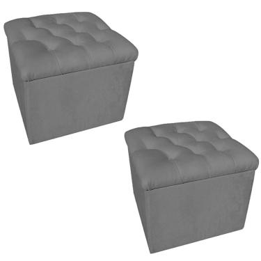 Imagem de Kit 2 Puff Baú Decorativo 51x51 Suede Cinza - Majú Decor