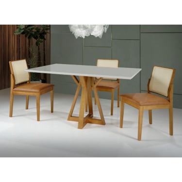 Imagem de Cadeira Sanat Da Treo Made Com Encosto Telinha Quadrada Delicada, Assento Em Tecido E Madeira Maciça Cores Neutras