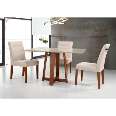 Imagem de Cadeira Delta Treo Made Móveis Madeira Maciça Cores Neutras Revestida Com Tecido Lindo Para Sala De Jantar Ou Cozinha