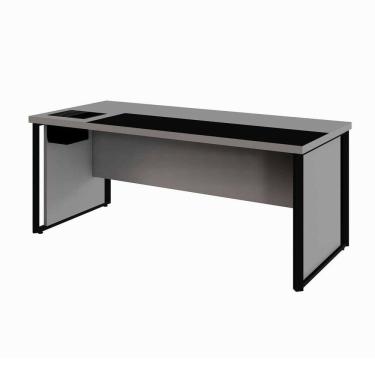 Imagem de Mesa Diretor 180cm com Caixa de Tomadas e Porta Objetos para Escritório Corporate Cinza Sagrado / Preto