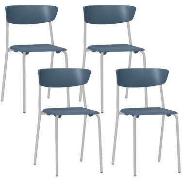 Imagem de Kit 04 Cadeiras Empilhável Fixa Atom F02 Base Aço Cinza Azul - Lyam Decor