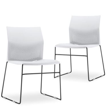 Imagem de Kit 02 Cadeiras Fixa Base Preta Empilhável Connect F02 Branco - Lyam Decor