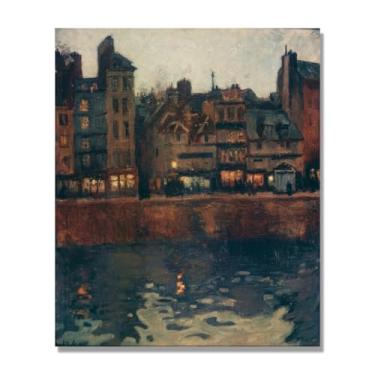 Imagem de Raoul Dufy Prints, (Porto ao anoitecer), pôster de viagem vintage, arte impressionista, imagem de arte de parede em tela para decoração de casa. Somente tela de 80 x 96 cm - 31,4 x 37,8 pol