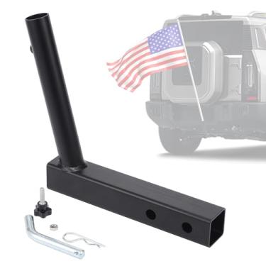 Imagem de JUST-V Suporte universal para mastro de bandeira de engate, compatível com engate de reboque padrão de 5 cm, compatível com jipe, caminhão, SUV, RV, caminhonete, trailer (um mastro)