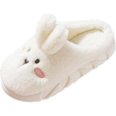 Imagem de Pantufas femininas abertas de coelho fofas para casa quente, Branco, 4.5