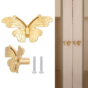 Imagem de FINGERINSPIRE Puxadores e puxadores projetados com borboletas de latão dourado puxadores de gaveta de borboleta puxador de porta de armário puxador de móveis com parafusos puxadores decorativos de
