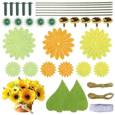 Imagem de SUNNYCLUE Kit de artesanato de flor de feltro, buquê de girassol faça você mesmo, com instruções em papel, girassóis florais falsos, organizam flores e folhagens de feltro pré-cortadas para iniciantes