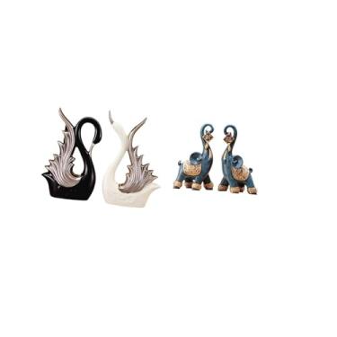 Imagem de Fenteer Estatuetas de Cisne E Estátuas de Elefante, Esculturas de Cerâmica E Resina, Coleção de Enfeites de Mesa para Prateleira, Aniversário, Lareira, Decora