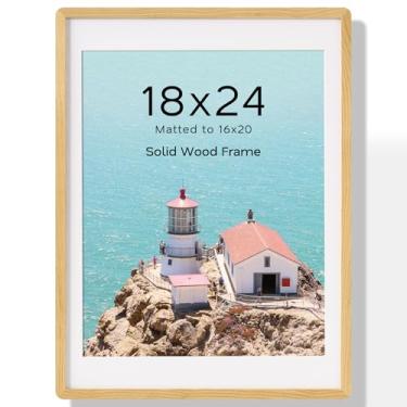 Imagem de Acovy Porta-retrato de 45,7 x 61 cm, moldura de madeira de carvalho maciça com tapete para 40,6 x 50,8 cm, moldura de pôster com vidro temperado e ferragens para pendurar, para exibição de parede e