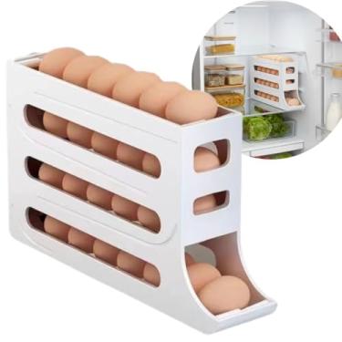 Imagem de Organizador de Ovos para Geladeira com Dispensador Automático – Bandeja 4 Camadas Suporte Porta Ovos Armazenamento de Ovos 20 a 24 Ovos