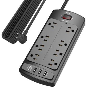 Imagem de Protetor de sobretensão Power Strip Nuetsa 8 tomadas 4 portas USB pret