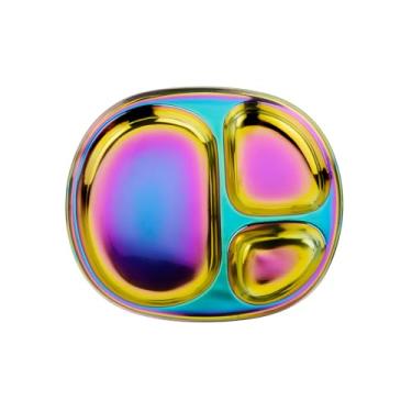Imagem de Ahimsa Stainless Steel Kids Plates | Pediatrician Designed, Balanced Bites Divided Plates for Kids & Toddlers | Lunch Plates | 100% BPA Free & Dishwasher Safe | Pack of 1 (Rainbow)