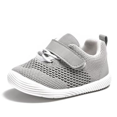 Imagem de Newsonet Sapatos de bebê meninos meninas primeira caminhada respirável antiderrapante tênis andador sola macia 6 9 12 18 20 24 meses, Cinza A, 18-24 Months Toddler