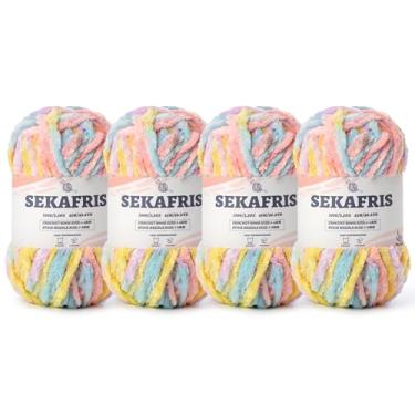 Imagem de Fio de chenille grosso felpudo para crochê, fios macios de pelúcia para tricô à mão, fio de cobertor de bebê volumoso 4 x 100 g (4 x 49,2 jardas) para crochê amigurumi, fios de veludo fofo de crochê