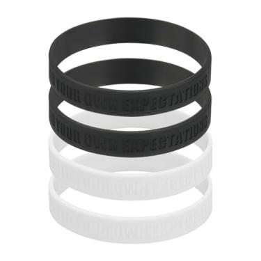 Imagem de PATIKIL 4 pulseiras motivacionais Nothing Impossible, pulseiras personalizadas com texto, pulseiras de silicone, pulseiras de borracha personalizadas para exercícios físicos, basquete, preto/branco