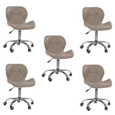 Imagem de Kit 5 Cadeiras Office Eiffel Slim Com Base Giratória E Ajustável Bege