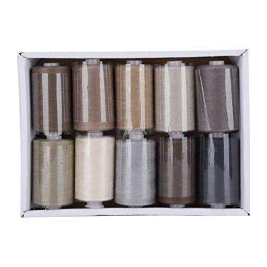 Imagem de Conjunto de linhas de costura, 10 rolos de linhas coloridas pagode, acessórios artesanais 402 para roupas, bordado, bordado, terno de 300 jardas, 10 rolos de caixa (combinação cinza)