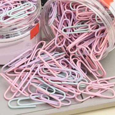 Imagem de 160 peças/barril de clipes de papel de metal colorido para papelada, marcadores de página de aço inoxidável, organizadores de clipes de papel para escritório, ferramentas escolares