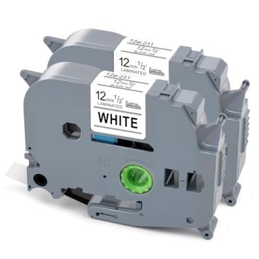 Imagem de Label Orison TZe-231 TZ-231 compatível com fita adesiva Brother P-Touch Tz de 12 mm 0,47 refis brancos laminados para etiquetadora PT-H110 PT-D210 PT-D400, preto sobre branco, 12 mm x 8 m, pacote com