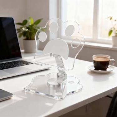 Imagem de Suporte de telefone Cat Claw, suporte de mesa ajustável giratório de 360° dobrável para telefones celulares e tablets, suporte fofo em forma de pata para uso em viagens no escritório (branco)