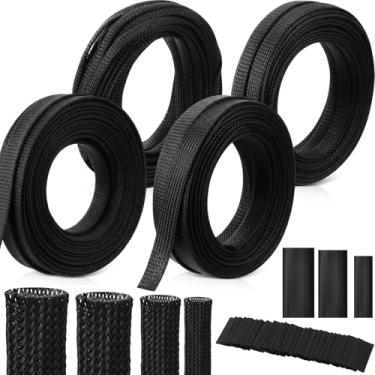 Imagem de Tatuo Manga de cabo trançado expansível de 46 metros, manga de arame trançado de vários tamanhos com 240 peças de tubo termorretrátil para televisão, áudio, computador, cabos de vídeo animal de