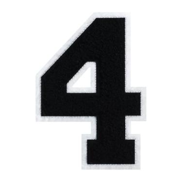 Imagem de 1 peça de patch de número de chenille preto de 15 cm com borda branca – adesivos do alfabeto para roupas, jaquetas, mochilas, chapéus para decoração personalizada, nome personalizado e artesanato