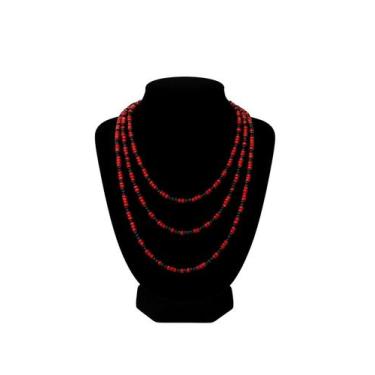 Imagem de Guia Missangão Preta com Vermelha e Cristal  Poder  Proteção  Força Es