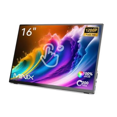 Imagem de MINIX Monitor de toque portátil de 16 polegadas, tela IPS Full HD 1200P, 2 USB-C, multitoque, HDMI, alto-falantes duplos, suporte, capa de manga, compatível com PC, Mac, telefone, Xbox, Switch. (SF16T