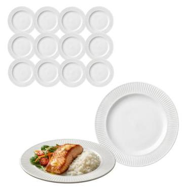 Imagem de Jogo 12 Pratos De Vidro Redondo Raso Opaline Branco 25cm - CLICK HOUSE