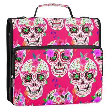 Imagem de Wassud Fichário estilizado com zíper de caveiras com 3 anéis com alça de ombro e alça Trapper Keeper, vários bolsos, organizador de pastas expansíveis