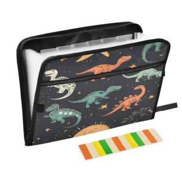 Imagem de CEBUGI Pasta expansível de 13 bolsos, impermeável, sanfonada, organizador de arquivos com etiquetas tamanho A4, organizador de documentos de papel para escola, material de escritório, dinossauros