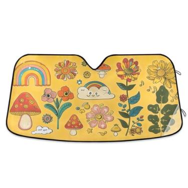 Imagem de Qilmy Pára-brisa de carro com plantas fofas, protetor de viseira dobrável, mantém fresco, bloqueia raios UV e acessórios para proteger carros, SUVs, caminhões-S2414