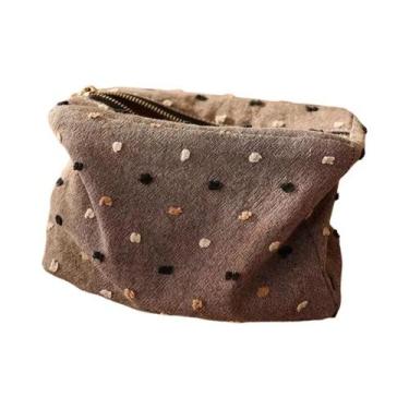 Imagem de Bolsa De Maquiagem Quadrada Com Estampa Xadrez E Listras, Zíper 3D, Po