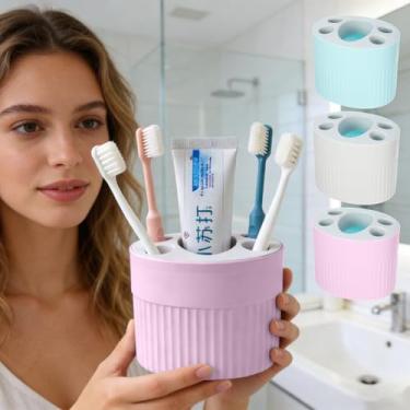 Imagem de Suporte de escova de dentes de banheiro, suporte removível de parede com divisórias, suporte de pasta de dente removível