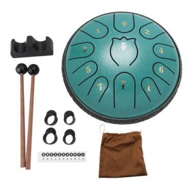 Imagem de 6 Polegada tambor de língua de aço 11 tons portátil chakra handpan tambor para meditação yoga música educação madeira aço carbono 15.24cm (Verde)