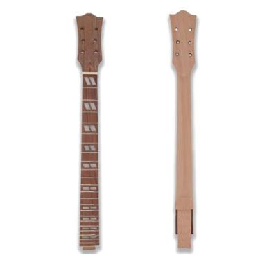 Imagem de YoungMonic Braço de guitarra elétrica mogno 22 trastes escala de 61 cm jacarandá com porca normal de encadernação de substituição de peças de guitarra inacabadas (preto com incrustação de diamante)