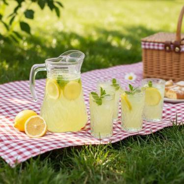 Imagem de Jarra 1l Samantha Com 6 Copos 250ml Vidro Conjunto Com Tampa - Hauskra